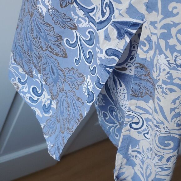 CHARTER CLUB EMBROIDERED COTTON FLORAL TUNIC SIZE 10 BOHO BLUE BEIGE SLEEVELESS - Picture 5 of 8